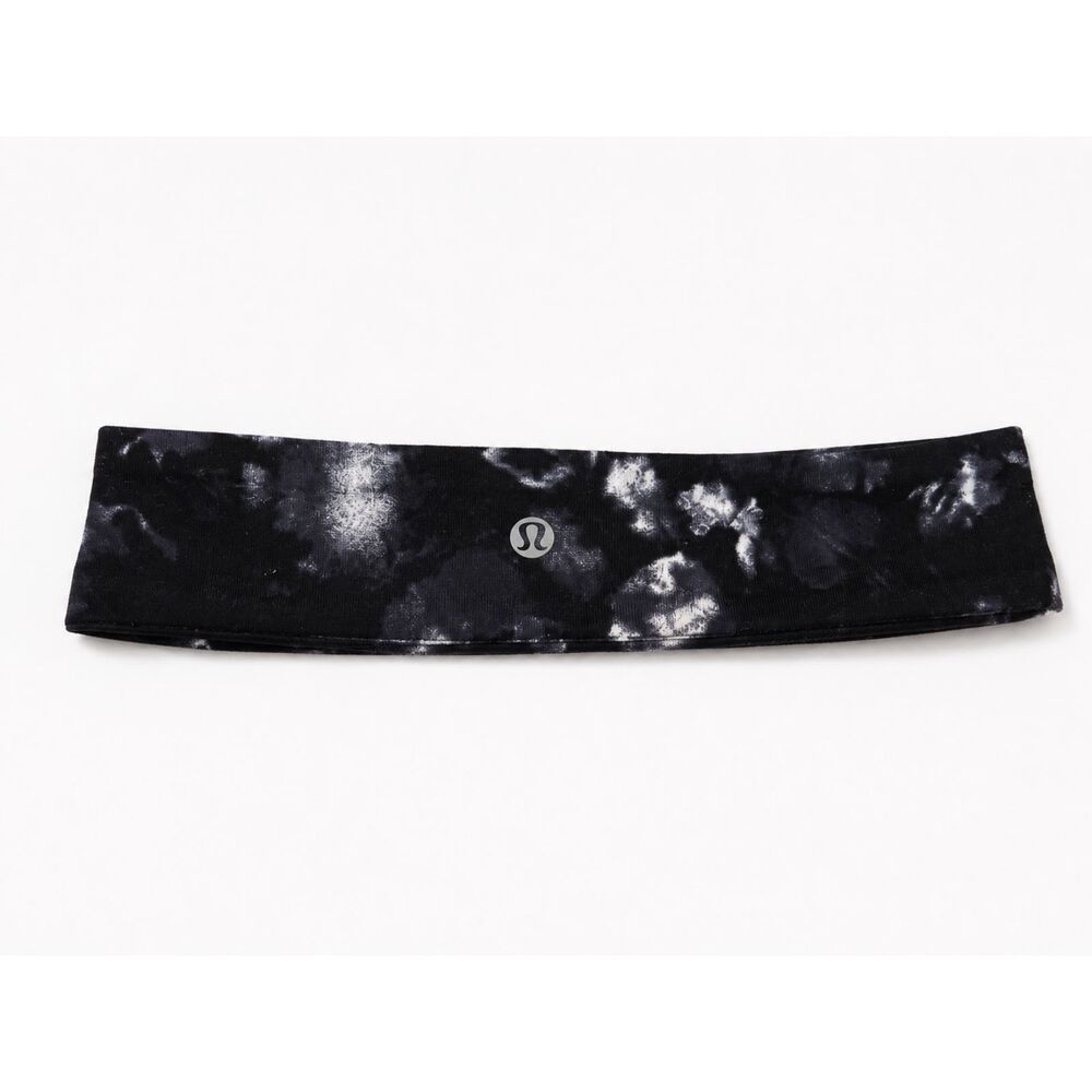 Lululemon Black Gray Tie Dye Wide Headband Stretch Workout Yoga Running HairBand